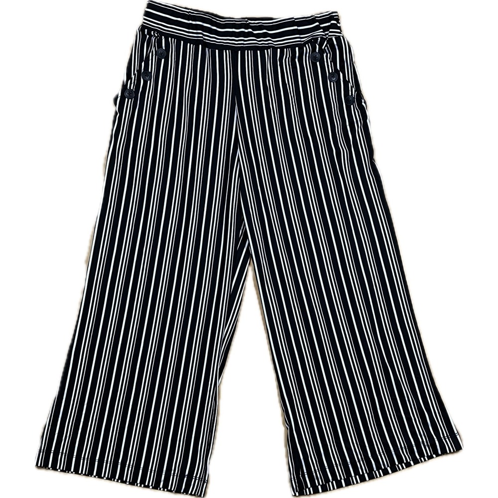Robert Louis Striped Palazzo Pants Women M Black White Wide‎ Leg Nautical Sailor